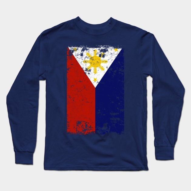 Filipino Vintage Distressed Philippines Flag Long Sleeve T-Shirt by BANWA